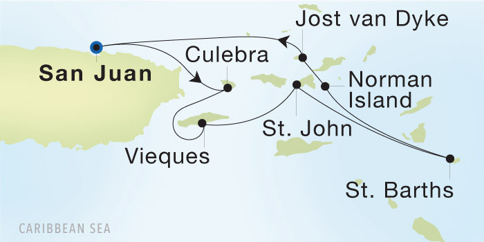 San Juan to San Juan SeaDream voyage 22746 itinerary map