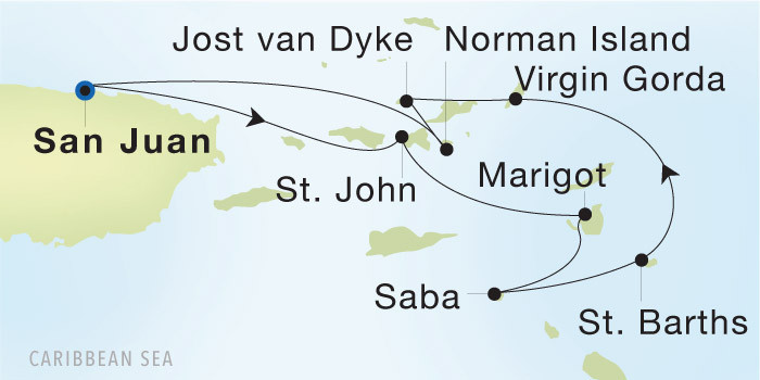 San Juan to San Juan SeaDream voyage 22747 itinerary map