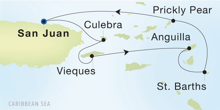 San Juan to San Juan SeaDream voyage 22801 itinerary map
