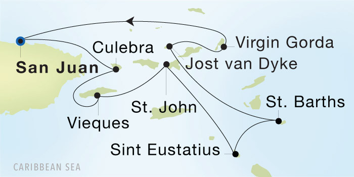 San Juan to San Juan SeaDream voyage 22803 itinerary map