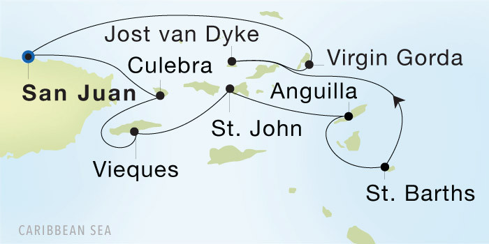 San Juan to San Juan SeaDream voyage 22805 itinerary map