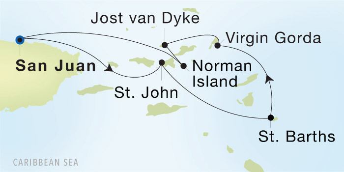 San Juan to San Juan SeaDream voyage 22806 itinerary map