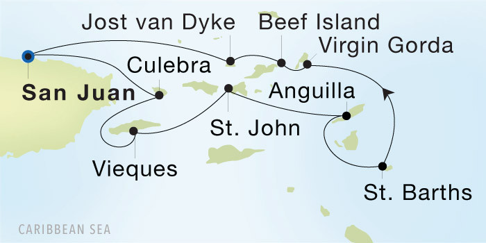 San Juan to San Juan SeaDream voyage 22807 itinerary map