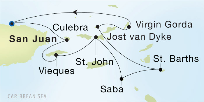 San Juan to San Juan SeaDream voyage 22811 itinerary map