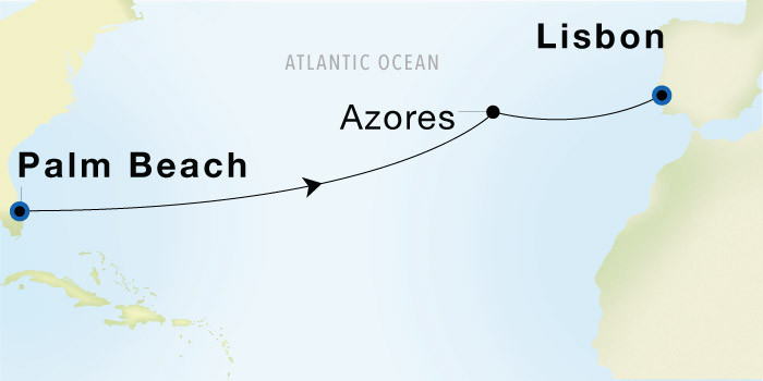 Palm Beach to Lisbon SeaDream voyage 22817 itinerary map