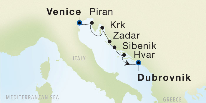 Venice to Dubrovnik SeaDream voyage 22835A itinerary map