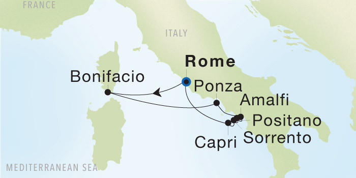 Rome (Civitavecchia) to Rome (Civitavecchia) SeaDream voyage 22838A itinerary map
