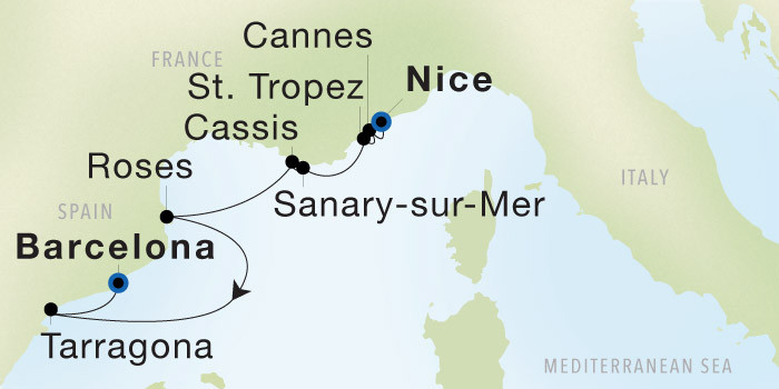 Nice to Barcelona SeaDream voyage 22840A itinerary map