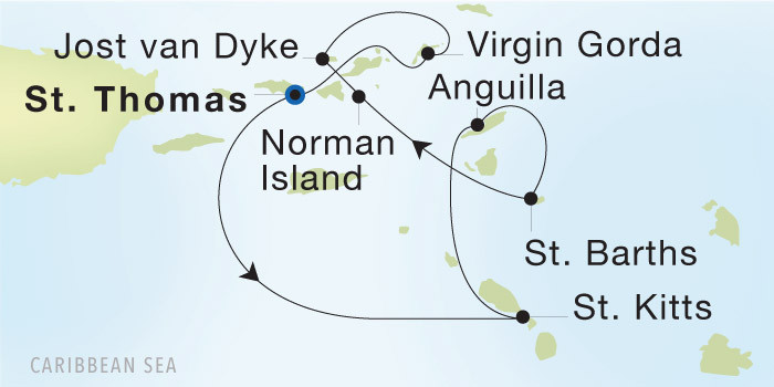 Charlotte Amalie, St. Thomas to Charlotte Amalie, St. Thomas SeaDream voyage 22844 itinerary map