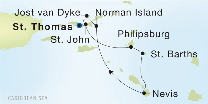 Charlotte Amalie, St. Thomas to Charlotte Amalie, St. Thomas SeaDream voyage 22845 itinerary map