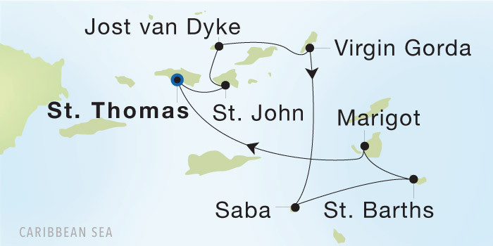 Charlotte Amalie, St. Thomas to Charlotte Amalie, St. Thomas SeaDream voyage 22846 itinerary map