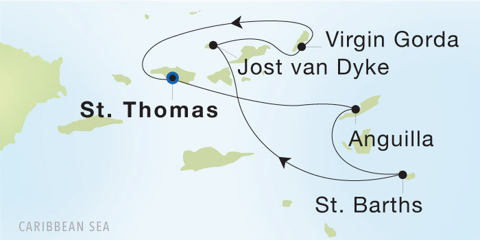 Charlotte Amalie, St. Thomas to Charlotte Amalie, St. Thomas SeaDream voyage 22847 itinerary map