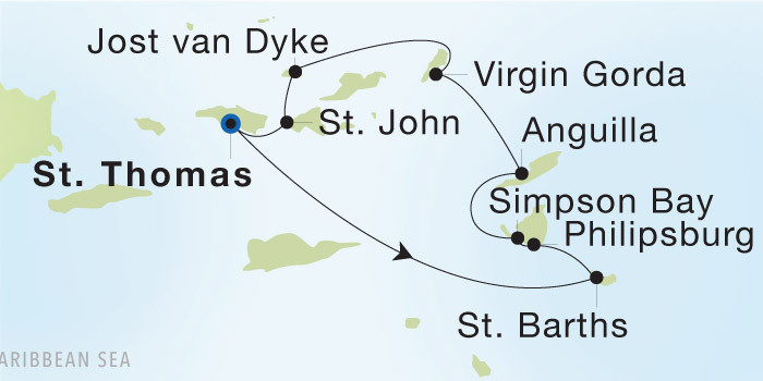 Charlotte Amalie, St. Thomas to Charlotte Amalie, St. Thomas SeaDream voyage 22901 itinerary map