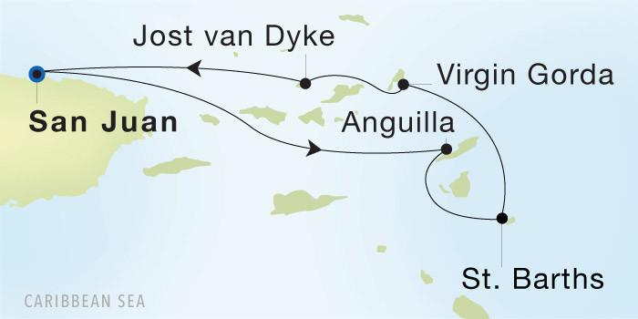 San Juan to San Juan SeaDream voyage 22913 itinerary map