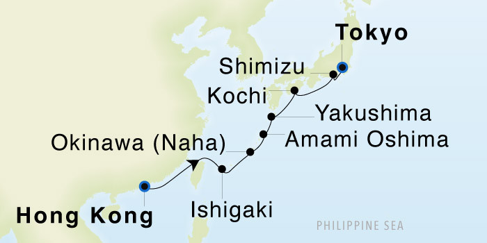 Hong Kong to Tokyo SeaDream III Voyage 32901 itinerary map