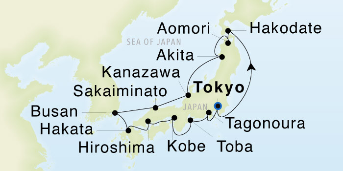 Tokyo to Tokyo SeaDream III Voyage 32904 itinerary map