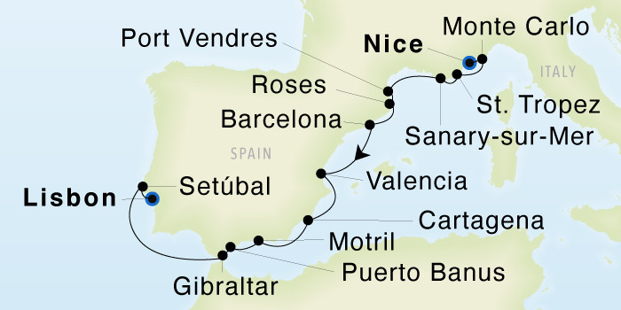 Nice to Lisbon SeaDream III Voyage 33013 itinerary map