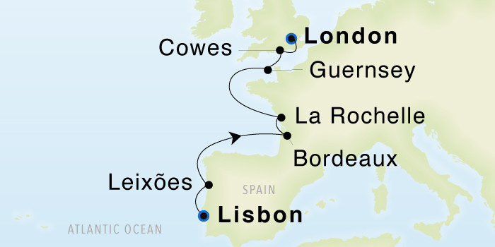 Lisbon to London SeaDream III Voyage 33014 itinerary map