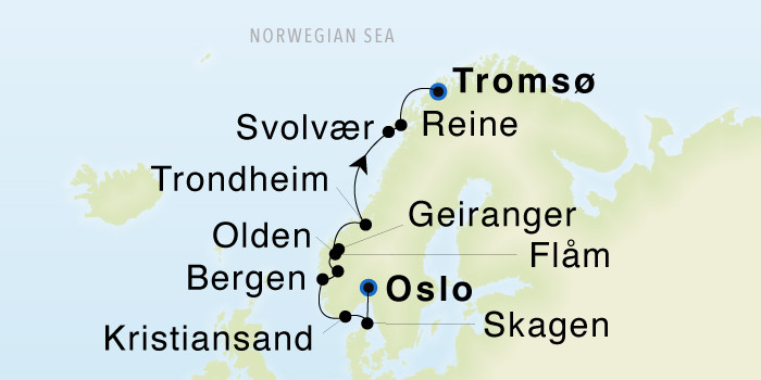 Oslo to Tromsø SeaDream III Voyage 33020 itinerary map