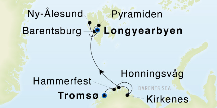 Tromsø to Longyearbyen SeaDream III Voyage 33021 itinerary map
