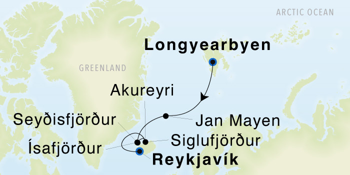 Longyearbyen to Reykjavík SeaDream III Voyage 33022 itinerary map