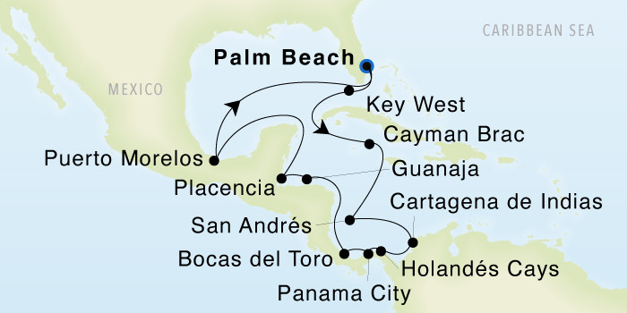 Palm Beach to Palm Beach SeaDream III Voyage 33032 itinerary map