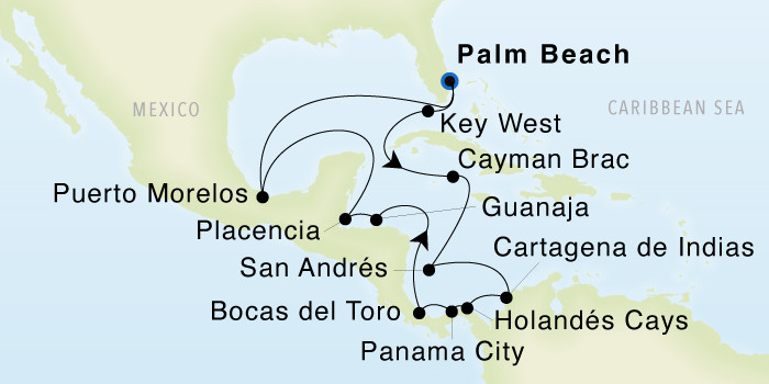 Palm Beach to Palm Beach SeaDream III Voyage 33034 itinerary map