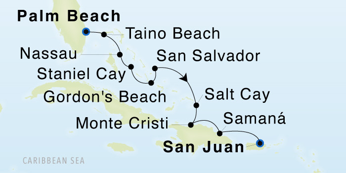 Palm Beach to San Juan SeaDream III Voyage 33035 itinerary map