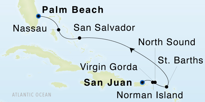 San Juan to Palm Beach SeaDream III Voyage 33101 itinerary map
