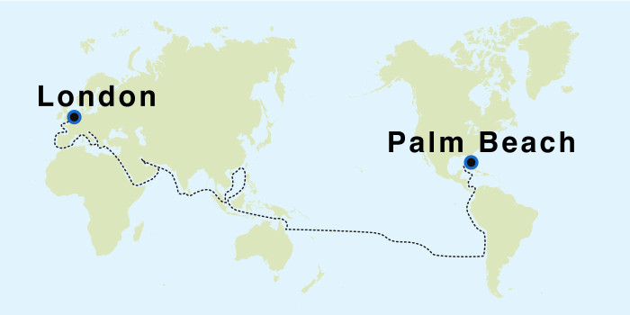 Palm Beach to London SeaDream III Voyage 33102 itinerary map