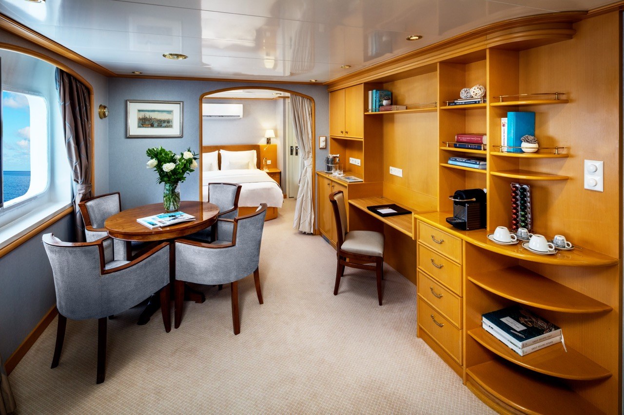 SeaDream II Admiral’s Suite living and dining area