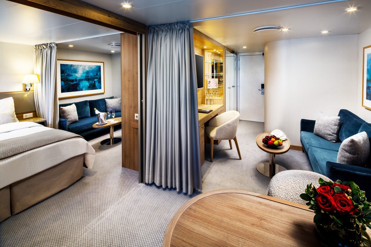 SeaDream II Commodore Suite bedroom and living area