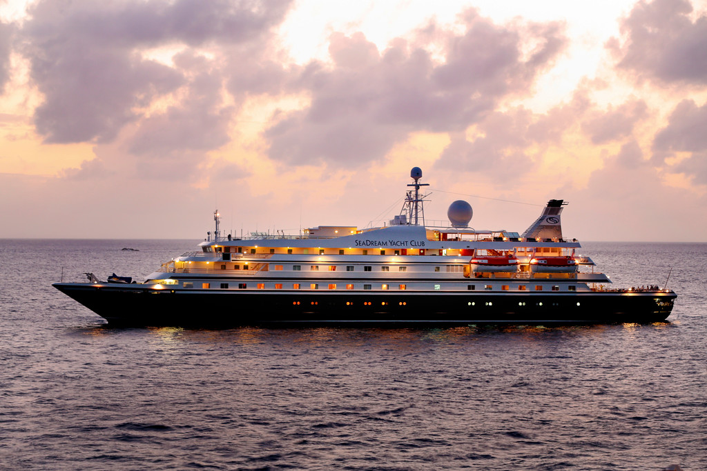 SeaDream I yacht at sunset in St. Barths