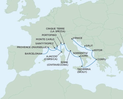 Deluxe Honeymoon Cruises Seven Seas Navigator May 13-27 2026 Barcelona, Spain to Venice, Italy