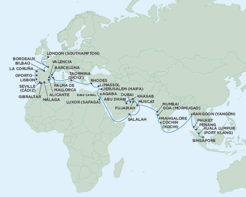 Cruise Single-Solo Balconies and Suites Seven Seas Voyager April 12 June 6 2025 Singapore to London (Southampton), England