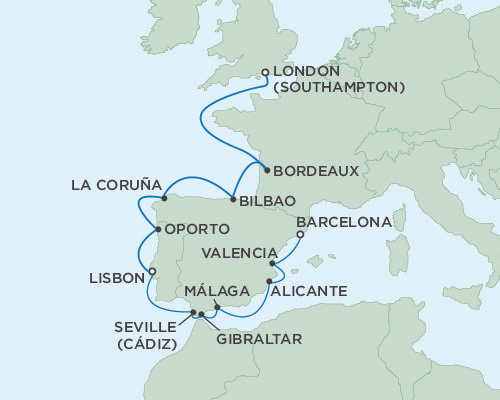 Cruise Single-Solo Balconies and Suites Seven Seas Voyager May 23 June 6 2025 Barcelona, Spain to London (Southampton), England
