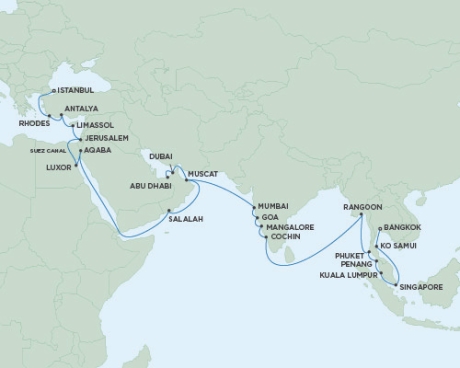 Cruise Single-Solo Balconies and Suites Seven Seas Voyager - RSSC April 8 May 22 2024 CRUISE Laem Chabang, Thailand to Istanbul, Turkey