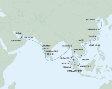 Deluxe Honeymoon Cruises Seven Seas Voyager - RSSC March 23 May 2 2024 Tianjin, China to Abu Dhabi, United Arab Emirates