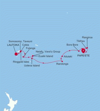Silversea Cruises Silver Cloud Expedition Map 2026 Lautoka to Papeete (Tahiti)
