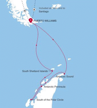 Silversea Cruises Silver Cloud Expedition Map 2026 Puerto Williams to Puerto Williams