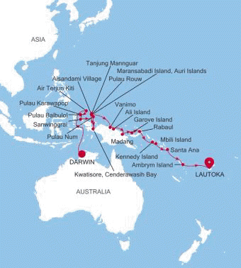 Silversea Cruises Silver Cloud Expedition Map 2026 Darwin to Lautoka