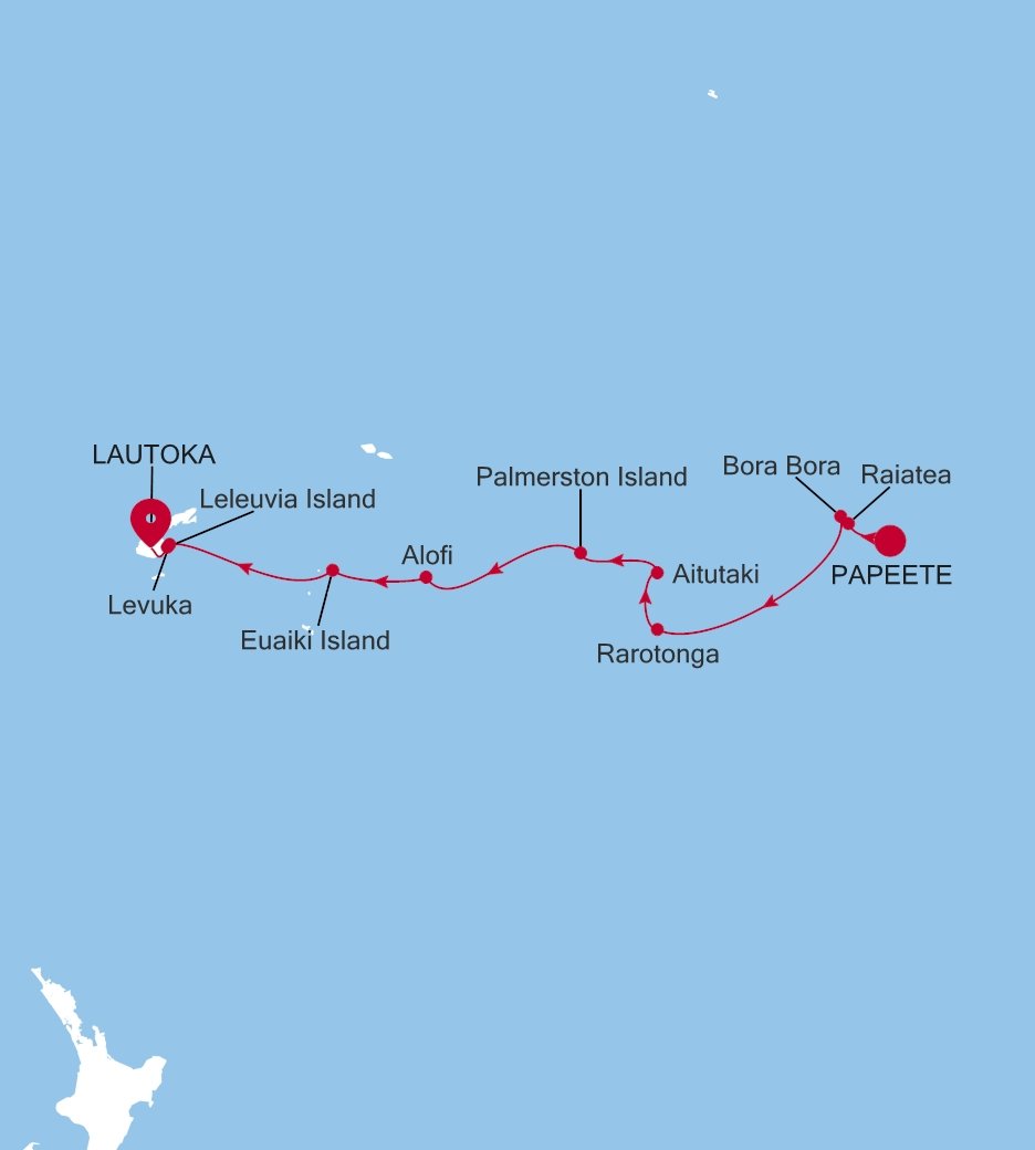 Papeete (Tahiti) to Lautoka Silver Cloud Voyage E4270401012 itinerary map