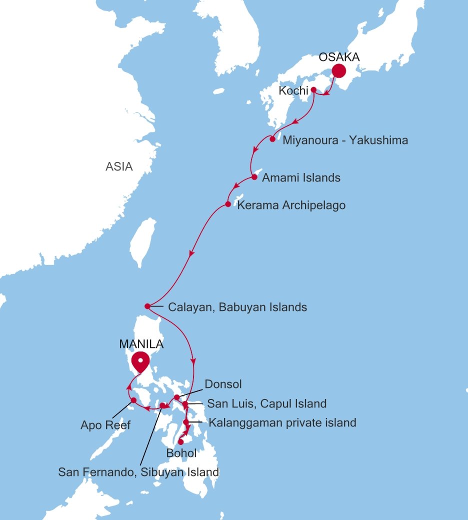 Osaka to Manila Silver Cloud Voyage E4270609014 itinerary map