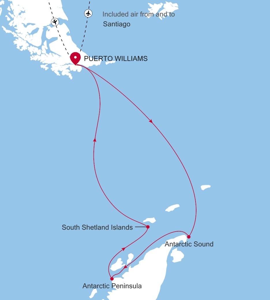 Puerto Williams to Puerto Williams Silver Cloud Voyage E4271220010 itinerary map