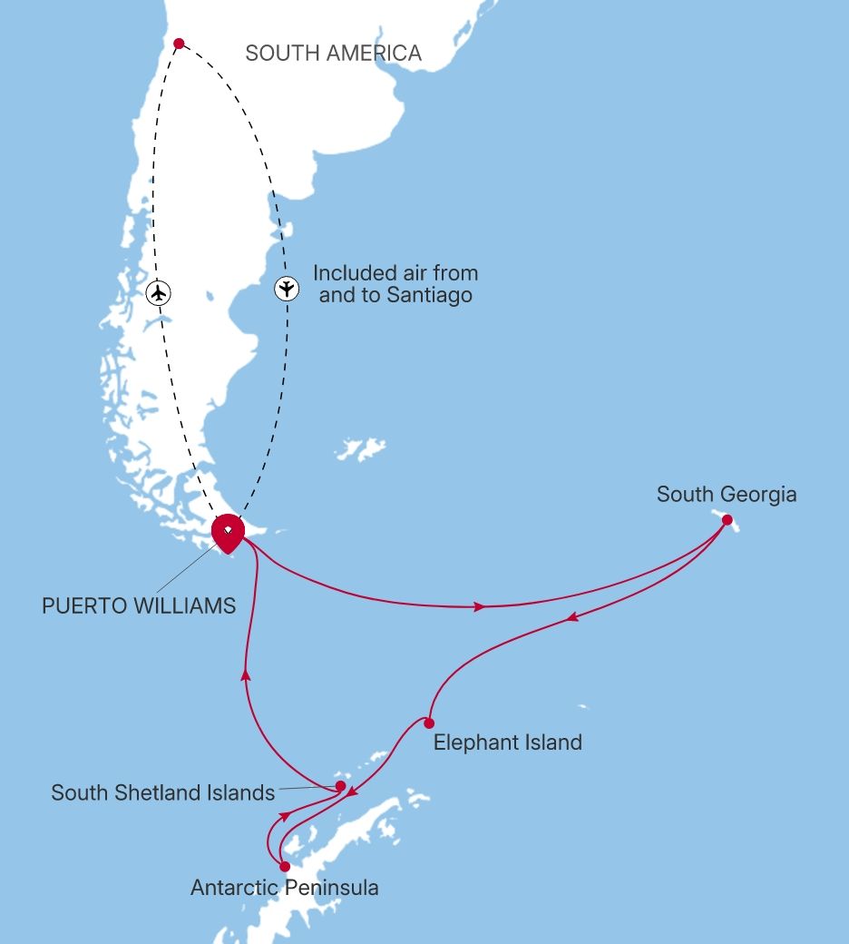 Silver Cloud Puerto Williams to Puerto Williams voyage E4270212015 itinerary map