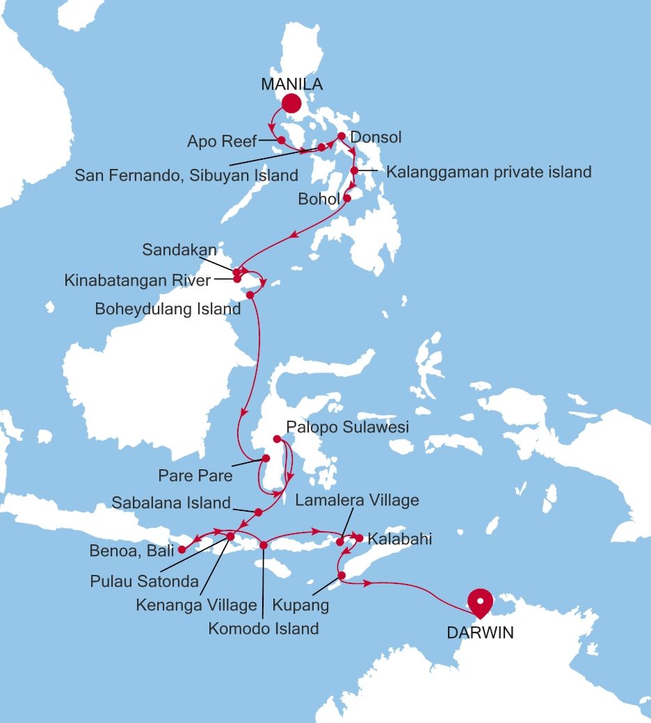 Silver Cloud Manila to Darwin voyage E4270623021 itinerary map