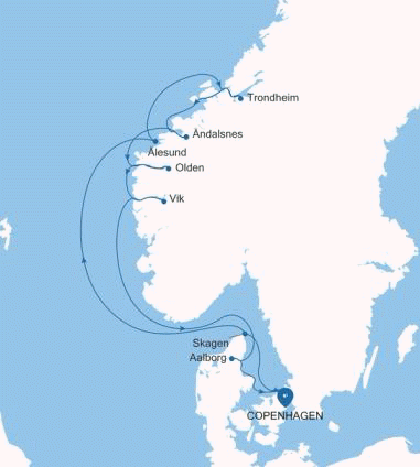 Silversea Cruises Silver Dawn Map 2026 Copenhagen to Copenhagen