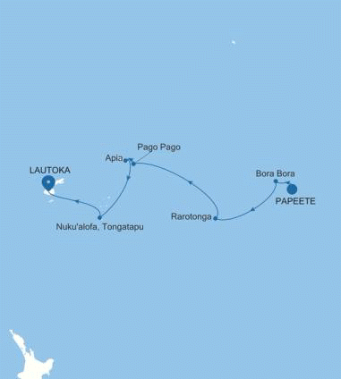 Silversea Cruises Silver Dawn Map 2027 Papeete (Tahiti) to Lautoka