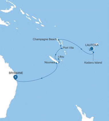 Silversea Cruises Silver Dawn Map 2027 Lautoka to Brisbane