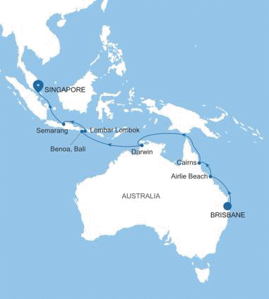 Silversea Cruises Silver Dawn Map 2027 Brisbane to Singapore